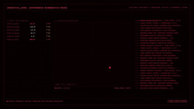 Futuristic Robotics Core Autonomous Kinematics Desk Joint Positioning Radar UI Dashboard Screen Display.