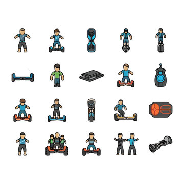 People Riding Hoverboards Various Poses.