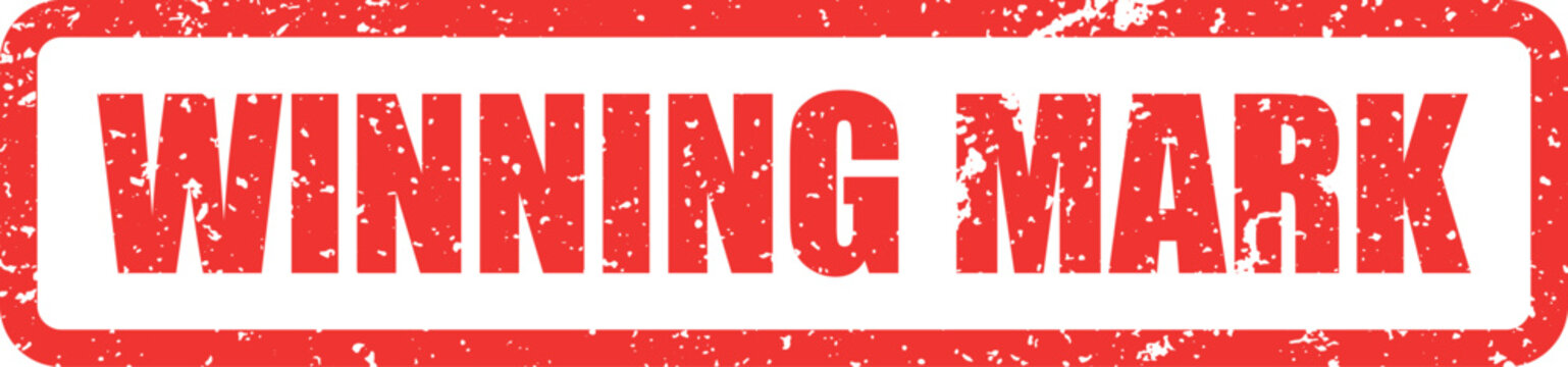 Bold red winning mark rubber stamp with a grunge texture effect signifying success, achievement, and outstanding performance