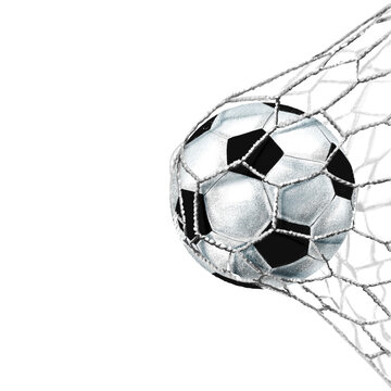 soccer ball, football entered the goal during a football match hand drawn illustration on transparent background