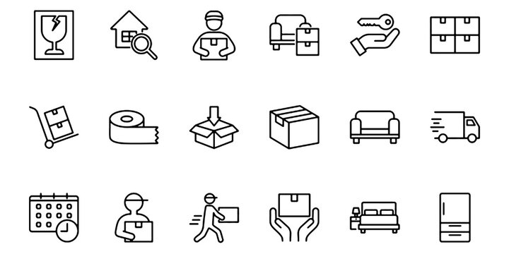 Line icon set related to moving