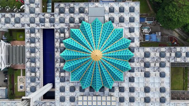 Aerial view of National Mosque in Kuala Lumpur, famous Malaysia landmark.