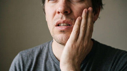 Fototapeta premium Man Pressing His Cheek While Dealing with Severe Toothache