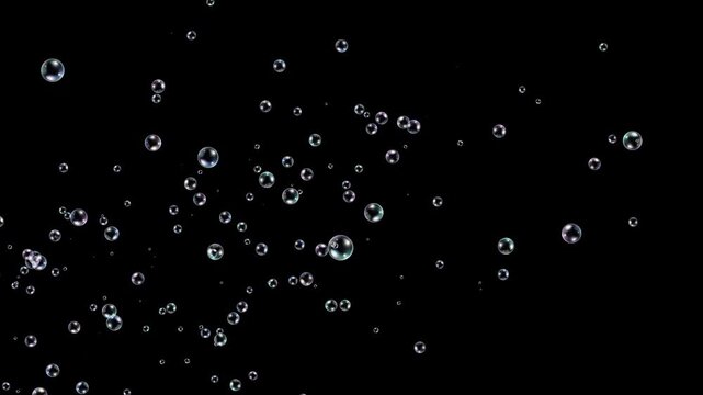 soap bubbles corner flying isolated alpha channel animation, foam bubbles random motion on transparent,cosmetics and beauty design element