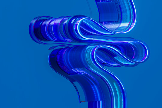 3D blue code pipeline with layered glowing conduits