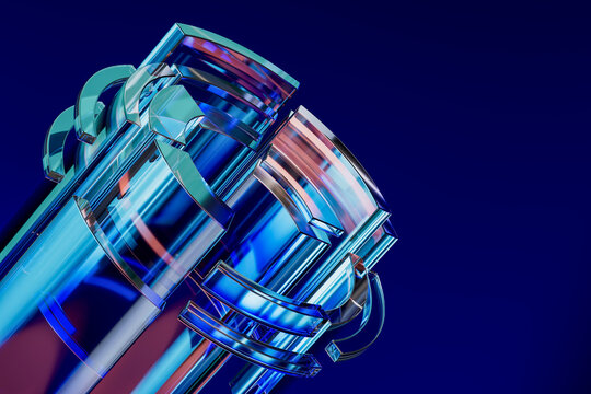 3D crystal data engine with segmented blue glass rings