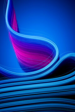 3D magenta light fiber with blue flowing wave strands