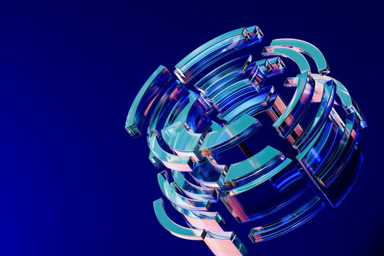 3D circular glass core with turquoise modular segments
