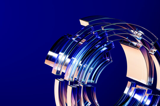 3D arc glass portal with blue copper reflective segments