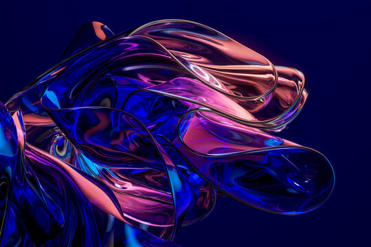 3D magenta glass fabric with layered blue reflections