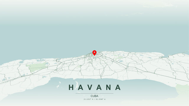 Modern minimalist vector map of Havana (La Habana), Cuba. High-quality scalable illustration of Old Havana (Habana Vieja) grid, Havana Bay layout for posters and design.