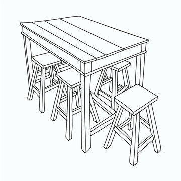 a line drawing of a table and stools in the kitchen for interation lucu