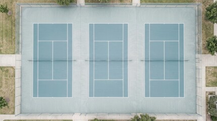 Fototapeta premium Aerial View of Three Tennis Courts Surrounded by Greenery