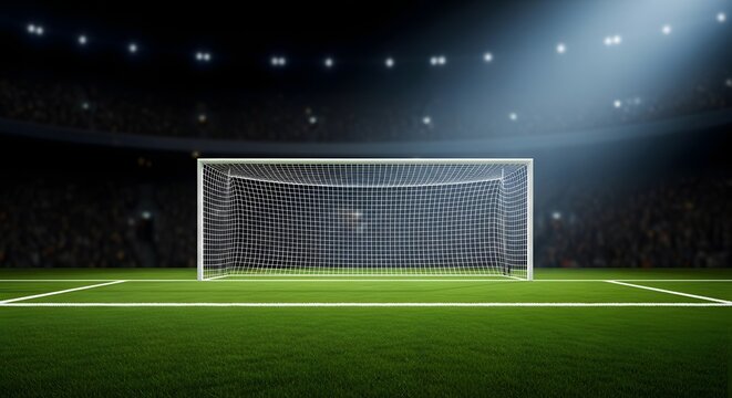 Football world cup 2026 empty goal post in stadium match preparation