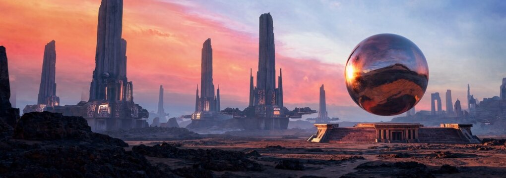 Sci Fi Alien Ruins And Floating Sphere