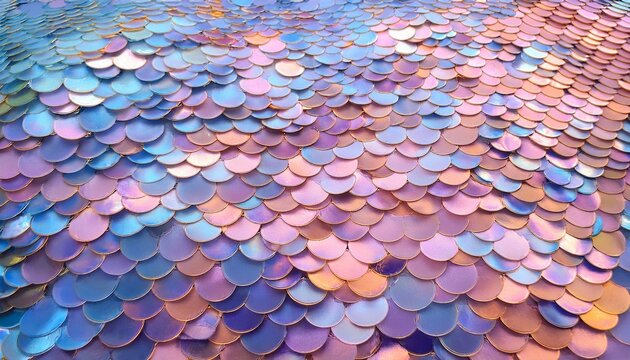 Textura Iridescente De Escamas Circulares Em Tons Pastel De Rosa Roxo E Azul Com Contorno Dourado