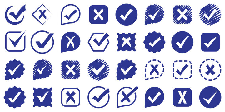 Checkmark and X mark icon. check and uncheck icon vector. validation icon vector. yes and no buttons. do and don't button. checkmark and crossmark button. eps 10.