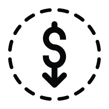Dollar sign with downward arrow in dashed circle