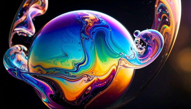 Iridescent Soap Bubble Sphere - A Mesmerizing Display of Light and Color.