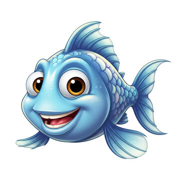 Cute Fish Cartoon Character Isolated on White Background generative ai