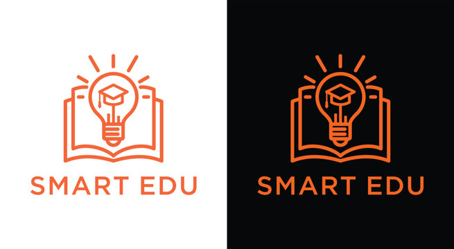 Smart Edu Logo Education and Knowledge Symbol with Light Bulb and Book.