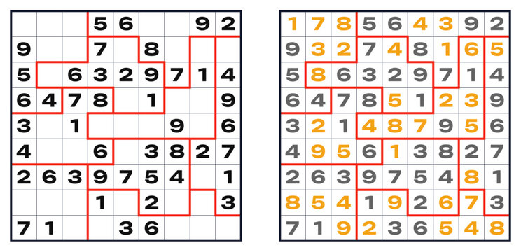 Sudoku-jigsaw puzzle for kids with highlighted numbers and pathways