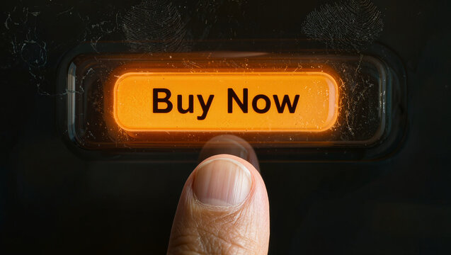 Buy Now button with finger on dark background