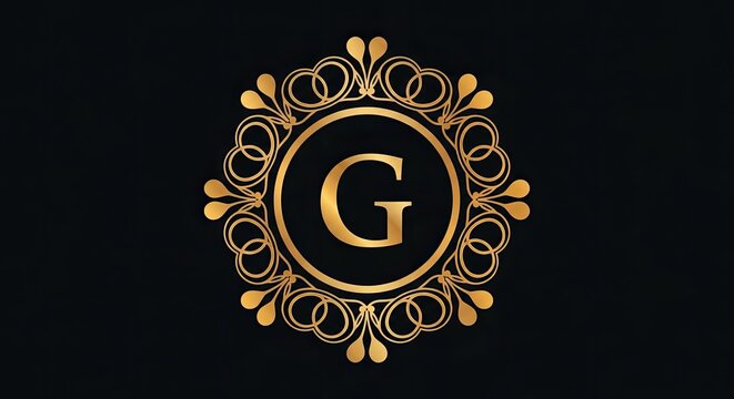 Elegant gold monogram letter G with vintage frame.