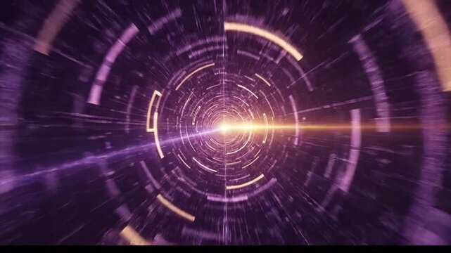 Abstract digital tunnel with light effects and futuristic technology.