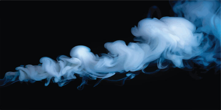 Blue smoke swirls flowing across black background with background abstract atmospheric ethereal creative artistic backdrop negative billowing minimalist resource particle