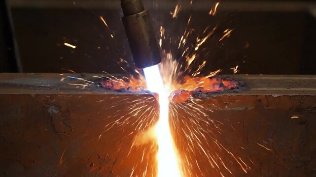 Intense Acetylene Torch Cutting Through Metal with Dazzling Sparks