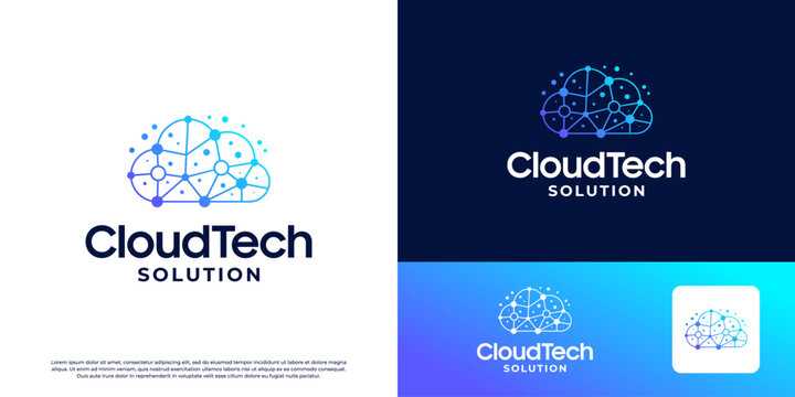 Cloud tech logo design inspiration. Cloud circuit logo template.