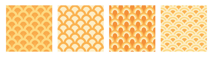 Orange arch seamless pattern set, cute hand drawn scalloped geometric background for fabric print, wrapping paper. Vector illustration © Yaryna