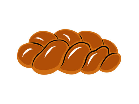 Braided bread loaf challah or brioche. Sweet golden crust pastry vector illustration.