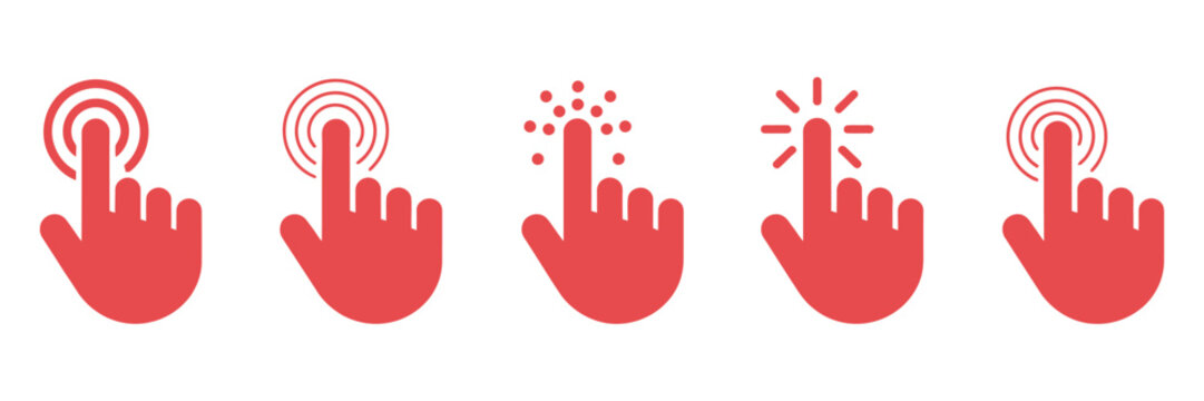 Cursor icons set with hand pointer and mouse arrow pointers in outline and filled vector shapes for UI interaction design