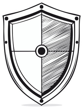 Ornate heraldic shield emblem with quartered design with hatched texture, representing nobility defense.