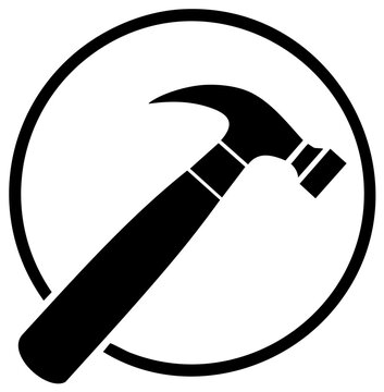 Hammer icon within a circle construction design element