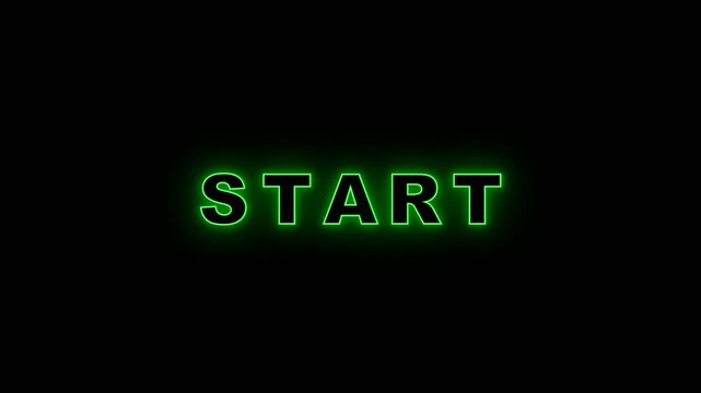 Green Neon Start Text Animation Flickering on Black Background