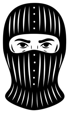 Black and White Graphic Illustration of a Person Wearing a Balaclava