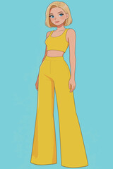 Fototapeta premium Stylish Cartoon Female Character in Yellow Two-Piece Outfit