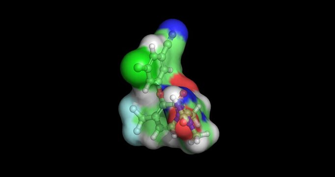 Doravirine, anticancer drug / non-nucleoside reverse transcriptase inhibitor for HIV-1 oncology support, 3D molecule spinning, 4K
