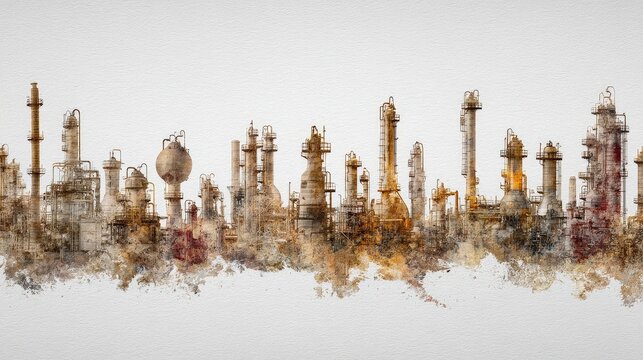 Industrial Landscape with Refined Equipment in Abstract Style