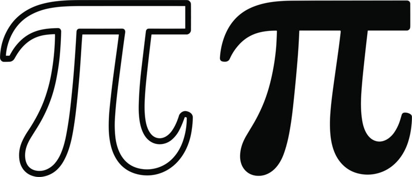 Mathematical pi symbol outline and solid black silhouette set, Greek letter science concept vector