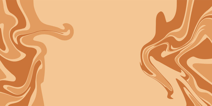 Marble acrylic swirl pattern. Coffee, caramel or chocolate liquid texture. Abstract beige brown psychedelic waves print background.
