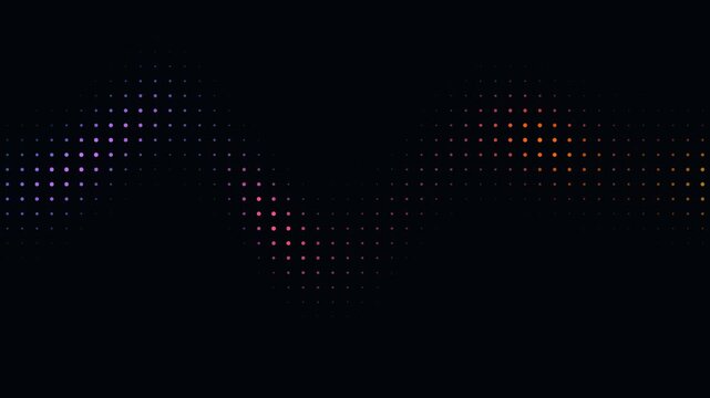 Colorful digital waveform of glowing dots on black background