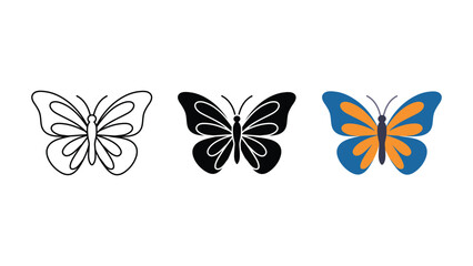 Butterfly icon set outline silhouette and color vector isolated on white background © MD