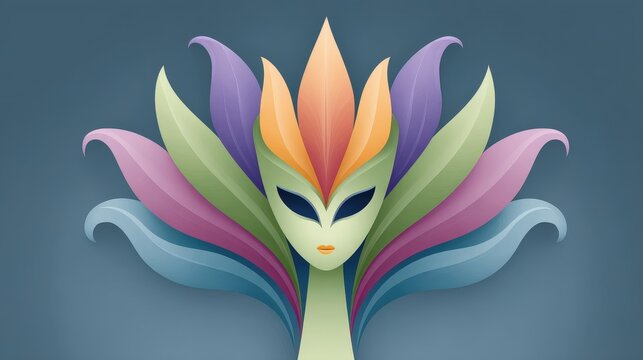 Abstract alien face with colorful floral elements and modern design