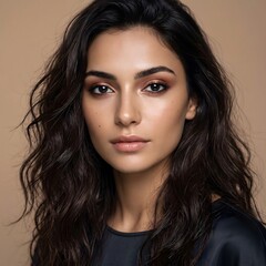 Naklejka premium Brunette beauty portrait on warm background