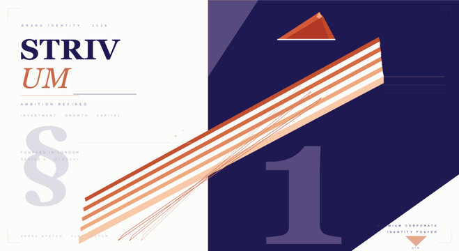 Corporate brand identity presentation slide featuring abstract geometric section symbol and big number one graphic template for premium creative poster