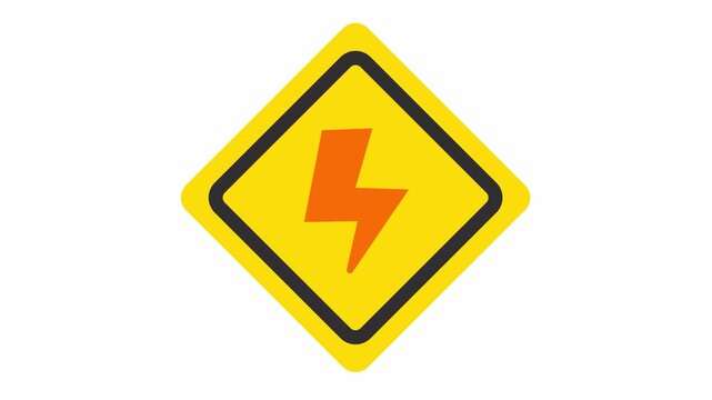 High voltage warning cartoon sign with lightning bolt flash safety icon isolated on a transparent background for electricity danger symbol and shock hazard element concept.